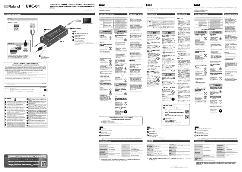 Page 1 de la notice Manuel utilisateur Roland UVC-01