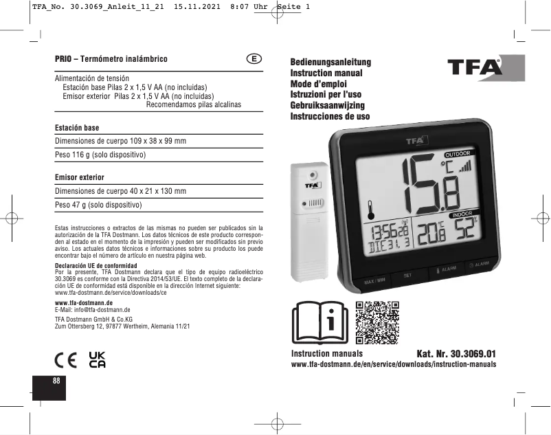 Page n°1 - Manuel utilisateur TFA Prio 30.3069.01