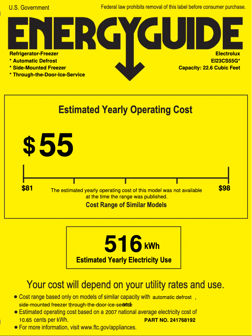 Page 1 de la notice Label énergétique Electrolux EI23CS55GB