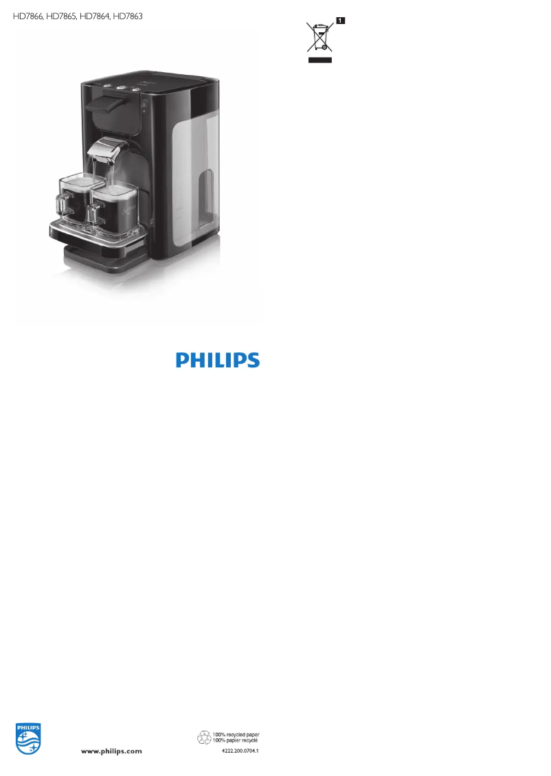 Page n°1 - Manuel utilisateur Philips Senseo Quadrante HD7866