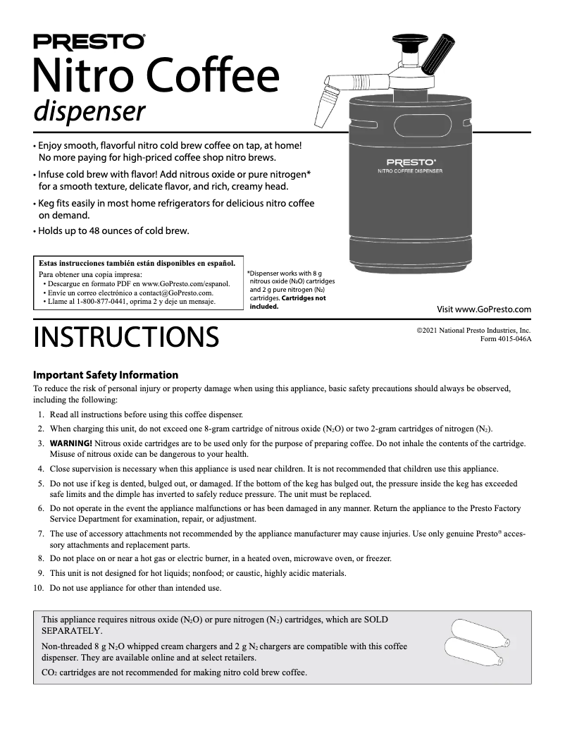 Page 1 de la notice Manuel utilisateur Presto Nitro 02939