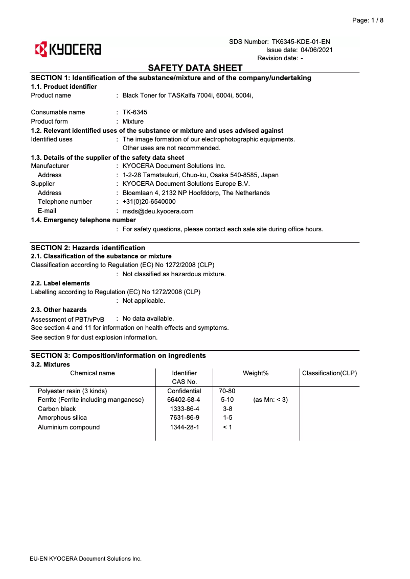 Page 1 de la notice Instructions de sécurité Kyocera TASKalfa 5004i