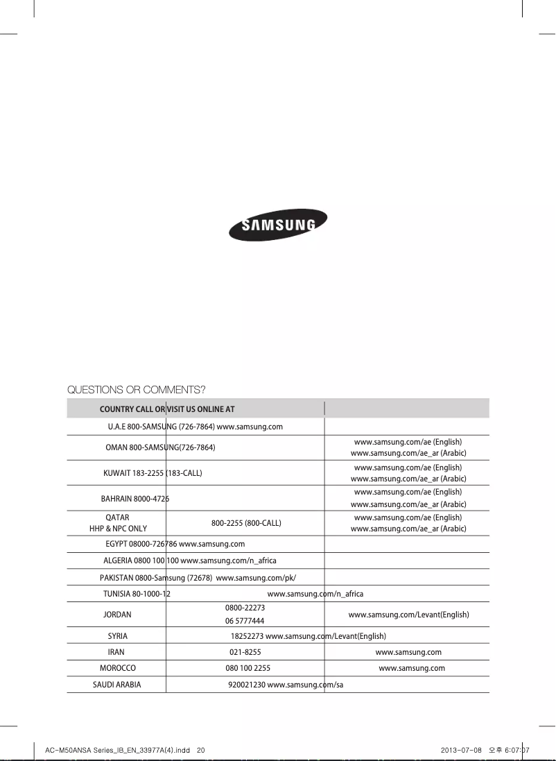 Page 1 de la notice Manuel utilisateur Samsung AC-505CMAGA