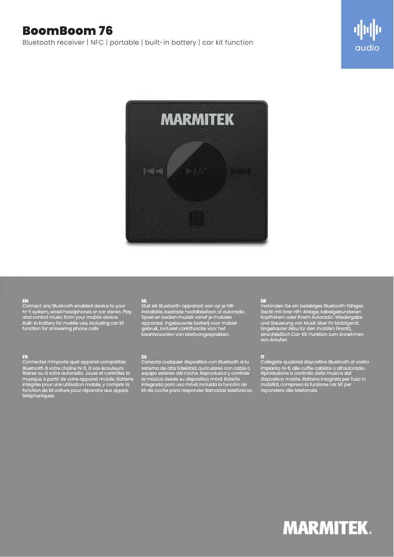 Page 1 de la notice Fiche technique Marmitek BoomBoom 76