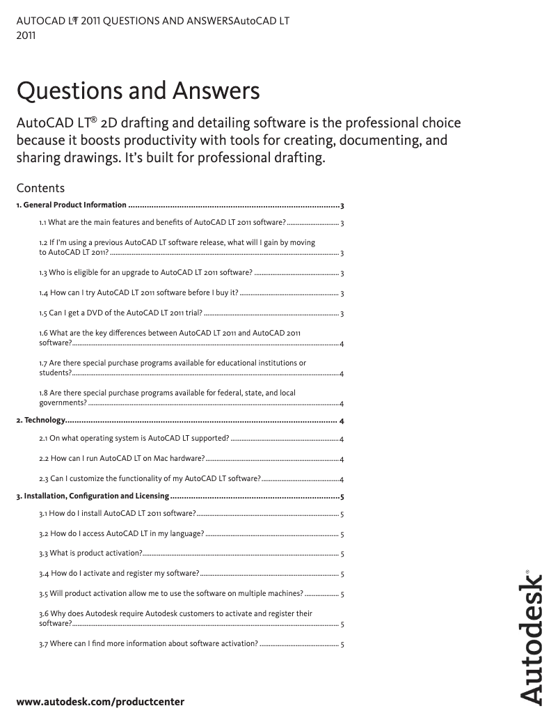 Page 1 de la notice Manuel utilisateur Autodesk AutoCAD LT