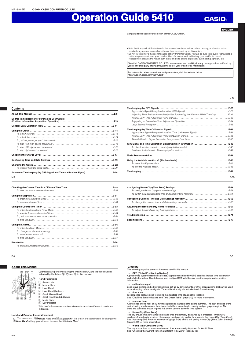 Page 1 de la notice Manuel utilisateur Casio GPW-1000GB-1A