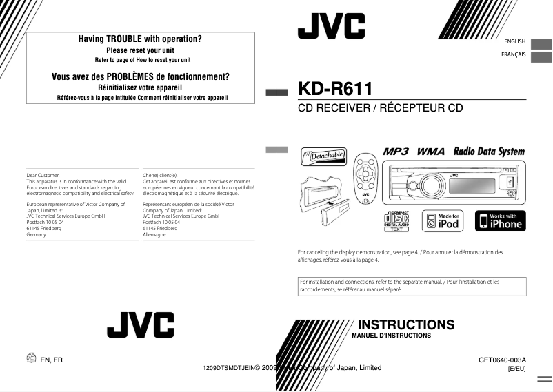 Page n°1 - Manuel utilisateur JVC KD-R611