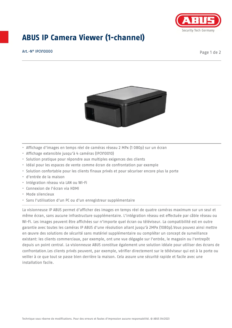 Page n°1 - Fiche technique Abus IPCV10000