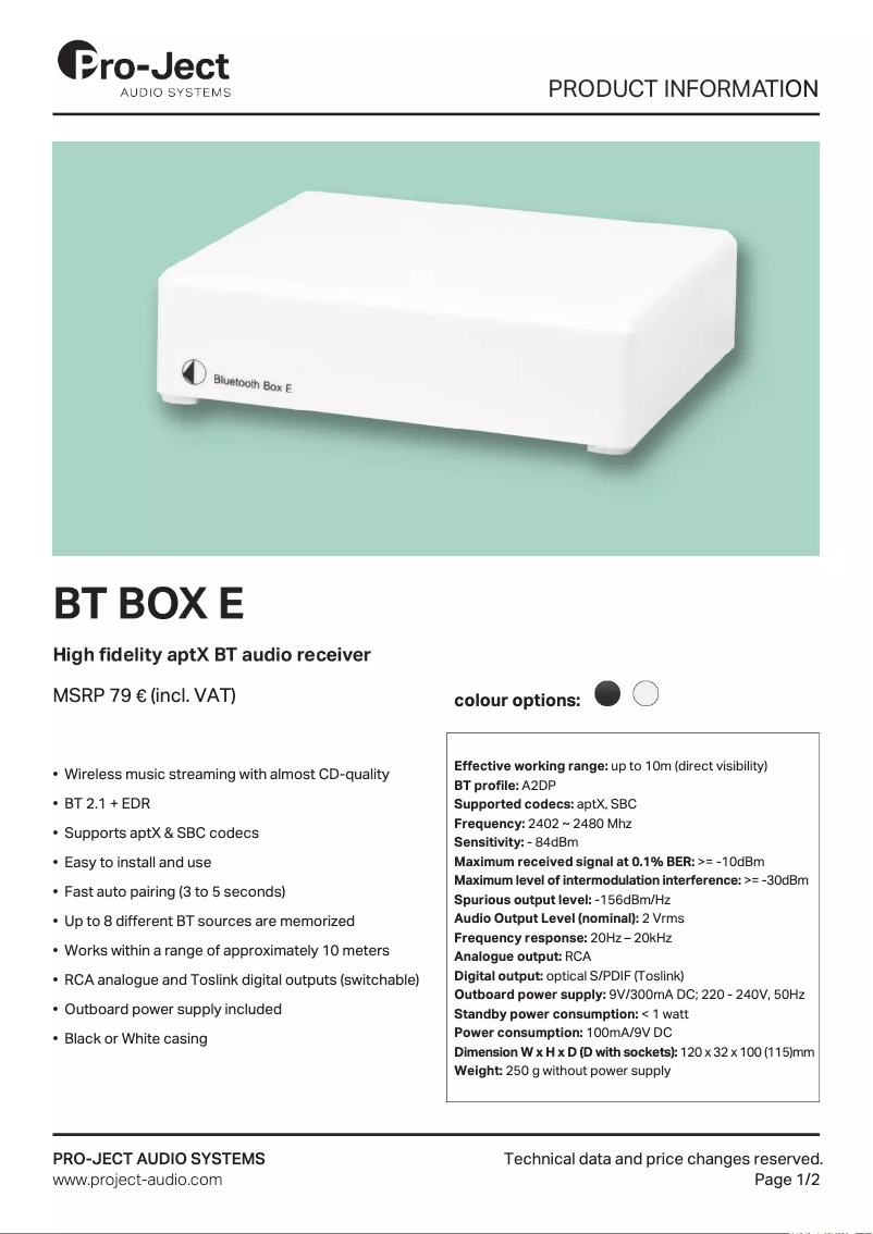 Image de la première page du manuel de l'appareil BT Box E