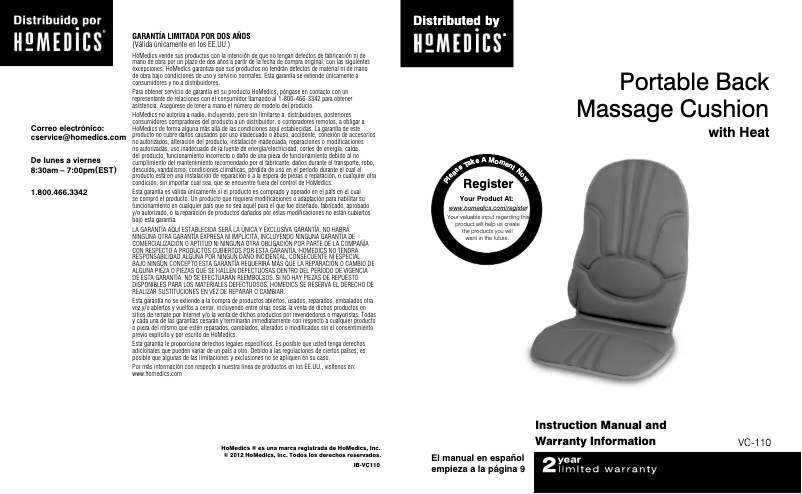 Page 1 de la notice Manuel utilisateur Homedics VC-110