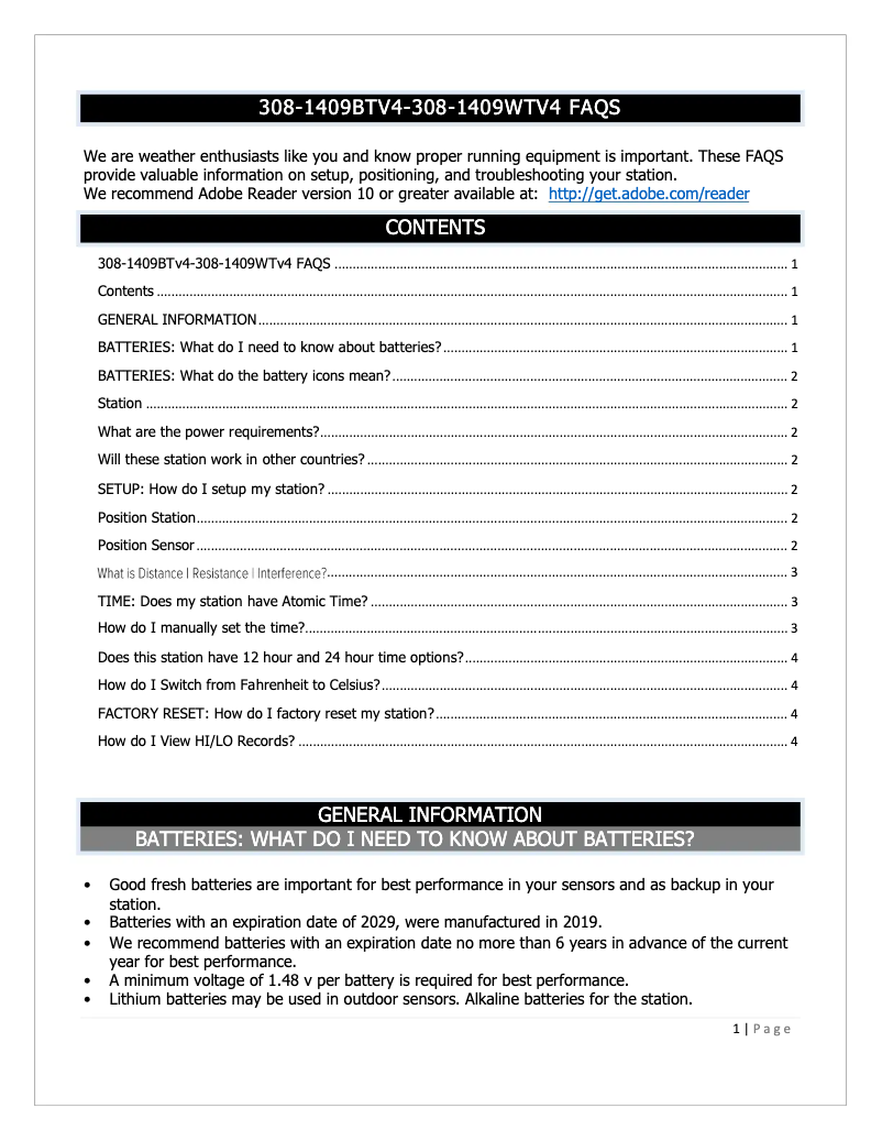 Page n°1 - FAQ La Crosse Technology 308-1409BTV4