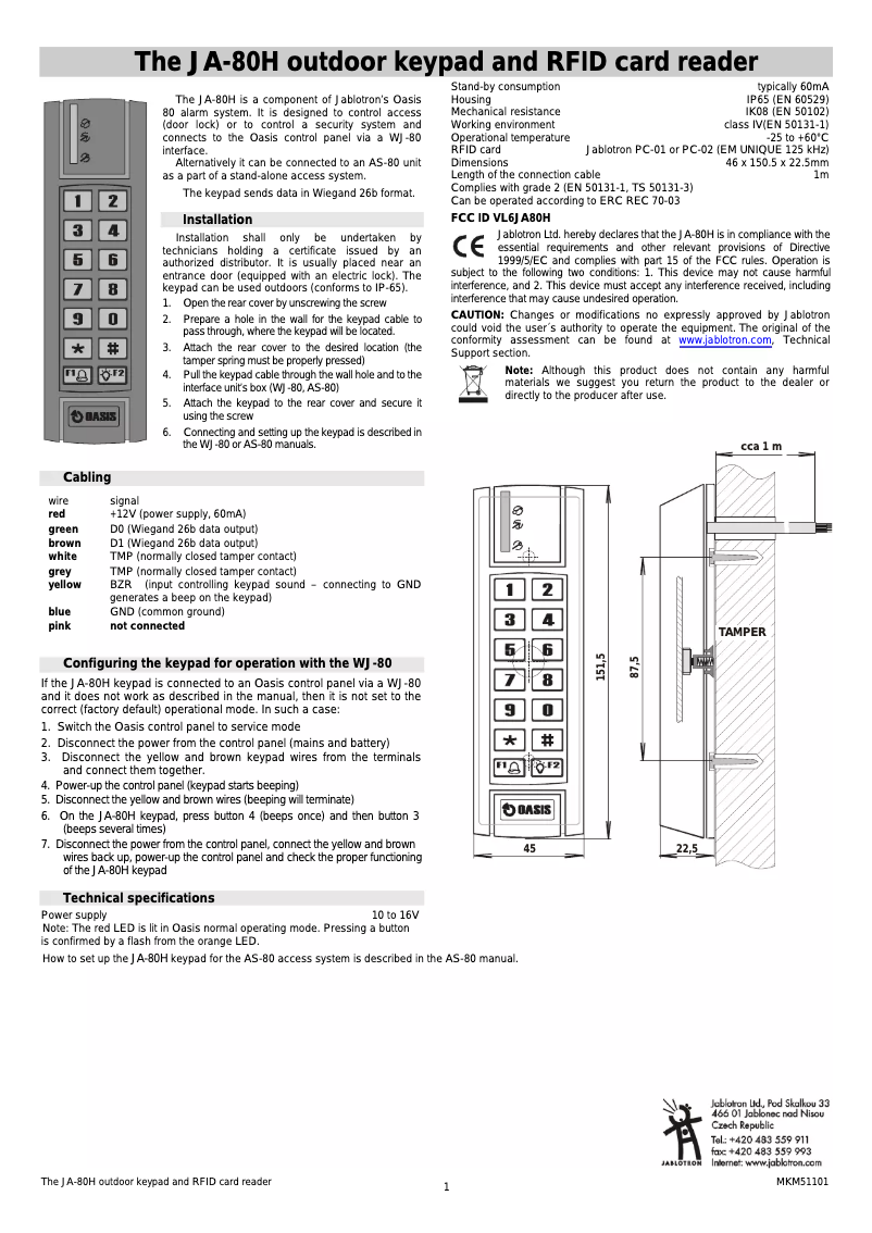 Page 1 de la notice Manuel utilisateur Joblotron JA-80H