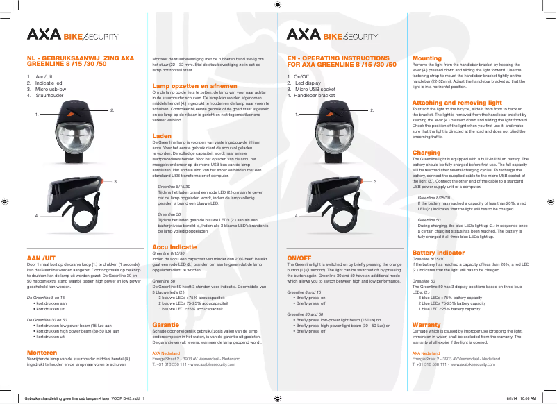 Page 1 de la notice Manuel utilisateur AXA Greenline 8