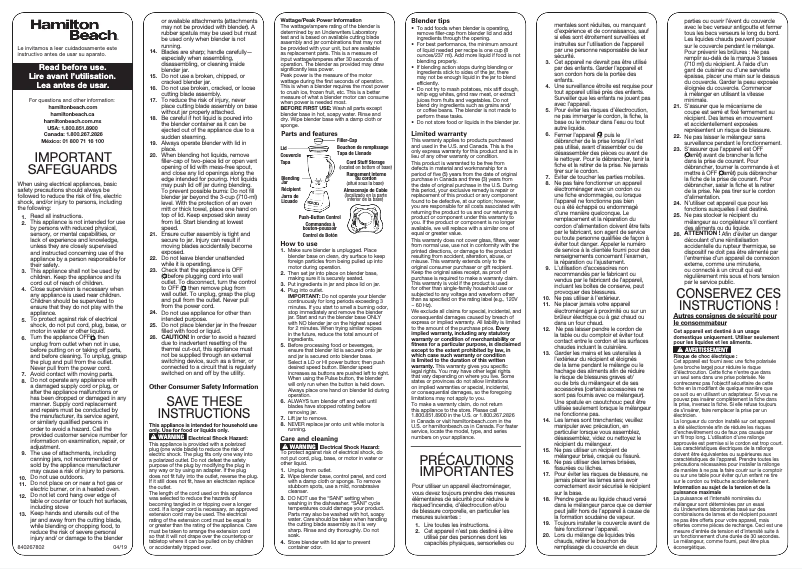 Page n°1 - Manuel utilisateur Hamilton Beach 50190F