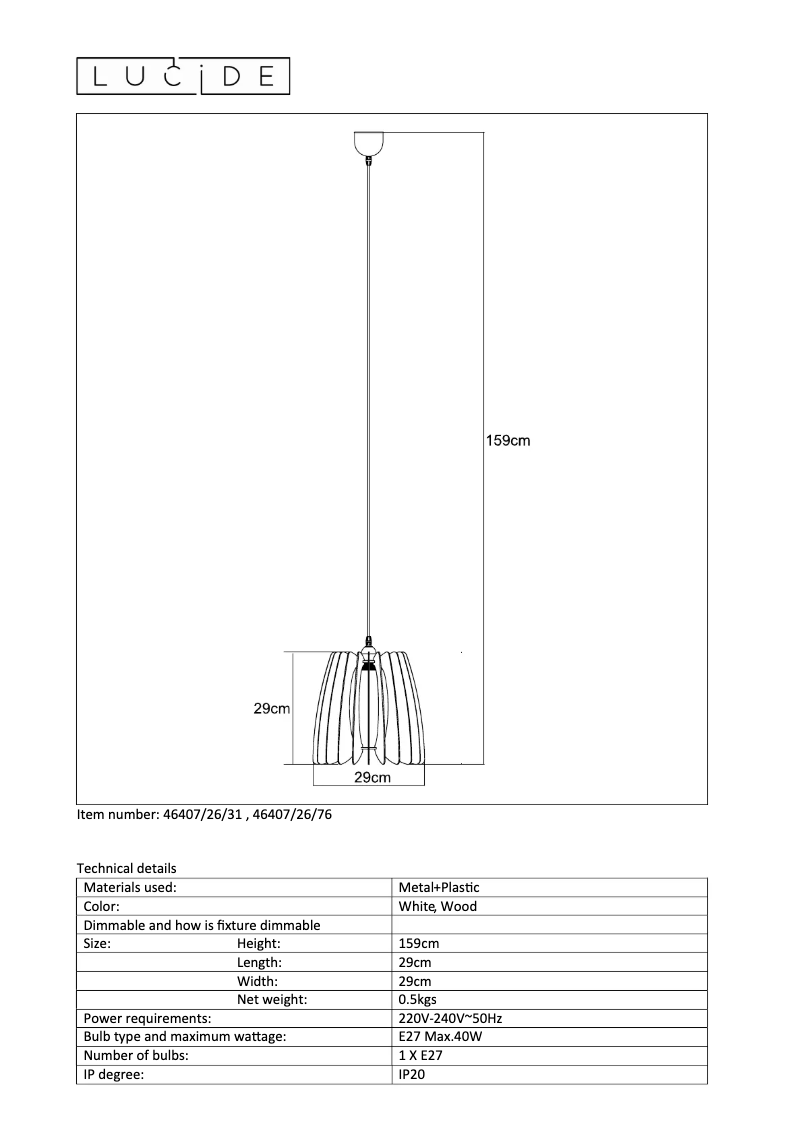 Page 1 de la notice Manuel utilisateur Lucide Etta 46407/26/31