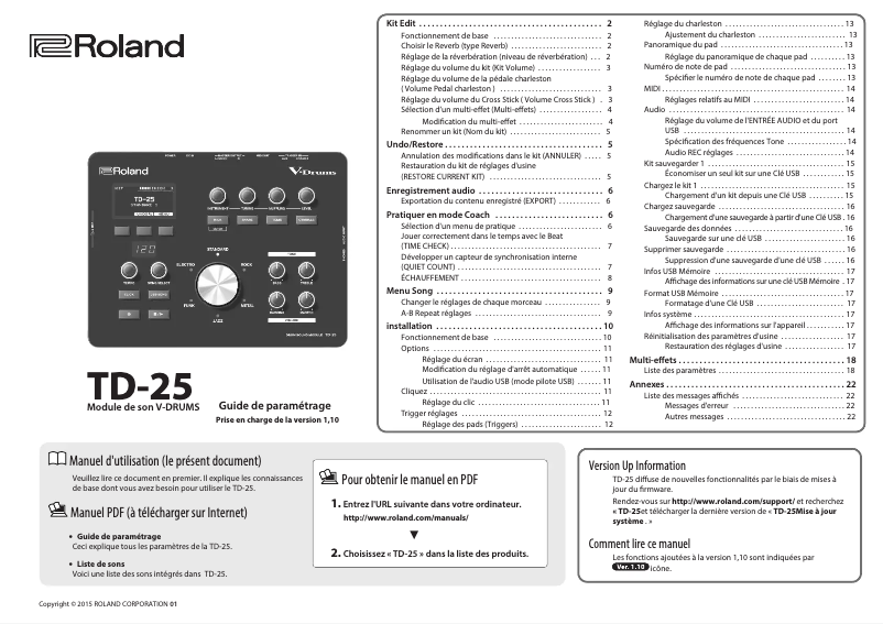 Page 1 de la notice Manuel utilisateur Roland TD-25