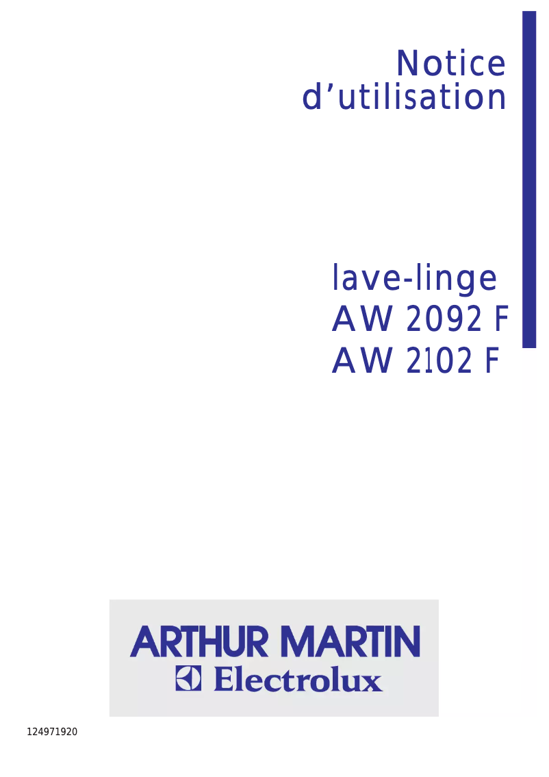 Page 1 de la notice Manuel utilisateur Arthur Martin-Electrolux AW 2102 F