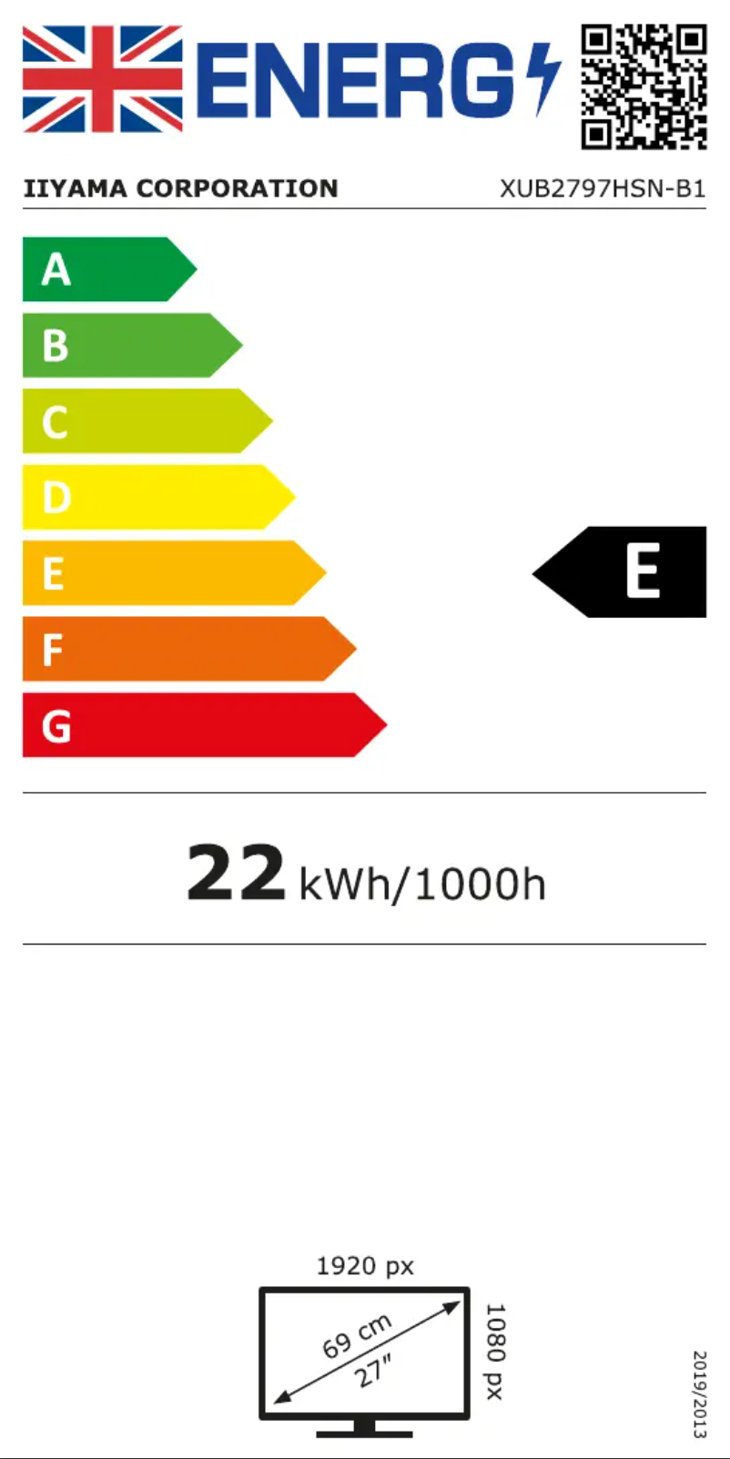 Página 1 del manual Etiqueta energética Iiyama ProLite XUB2797HSN