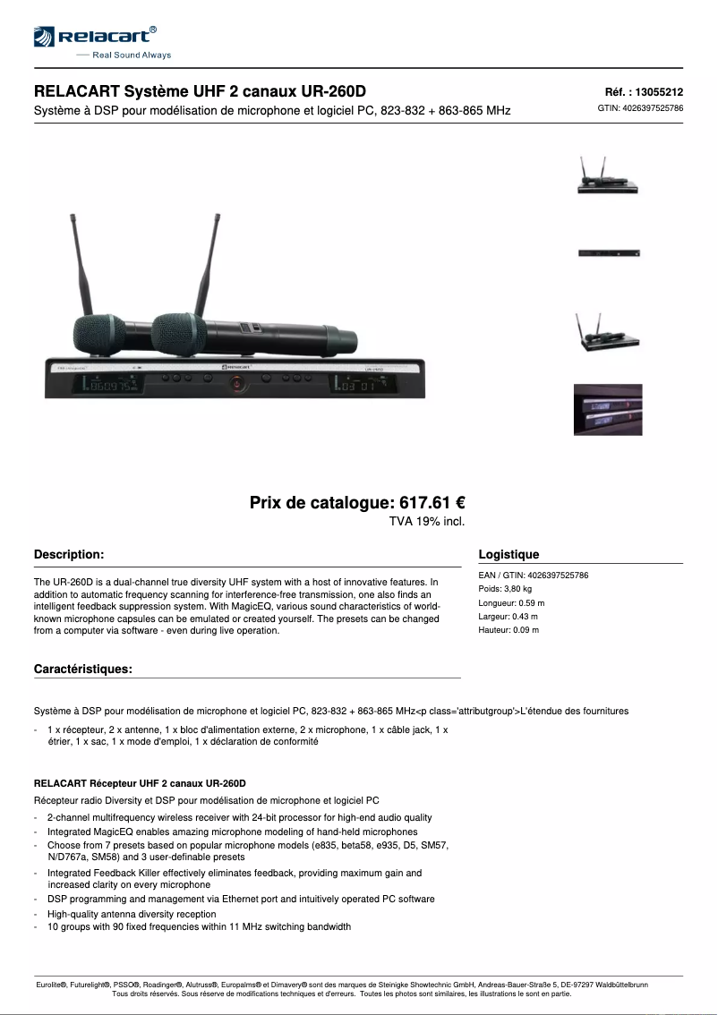 Page n°1 - Fiche technique Relacart UR-222D