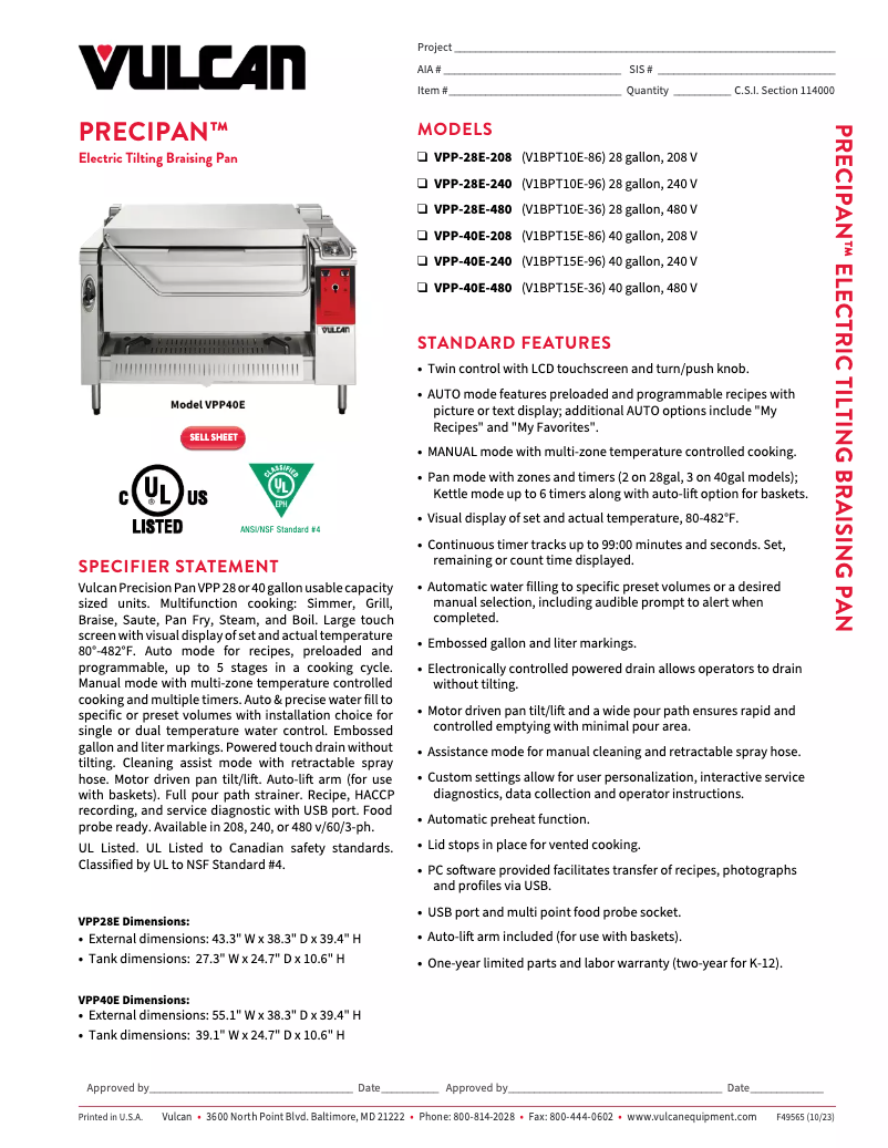 Page n°1 - Fiche technique Vulcan VPP40
