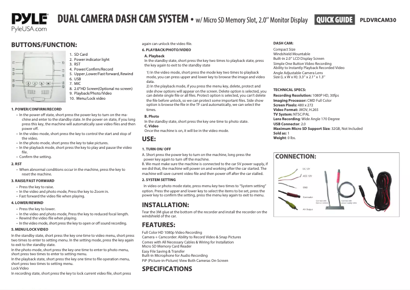 Image de la première page du manuel de l'appareil PLDVRCAM30
