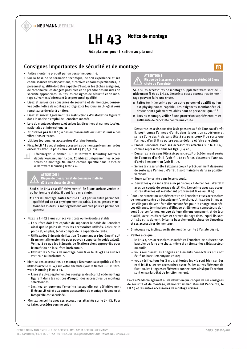 Page n°1 - Guide de démarrage rapide Neumann LH 32
