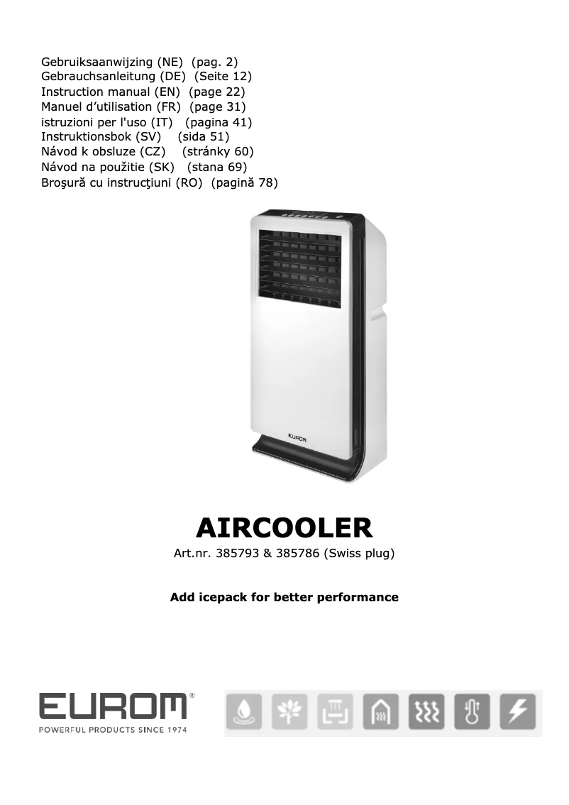Page 1 de la notice Manuel utilisateur Eurom Aircooler