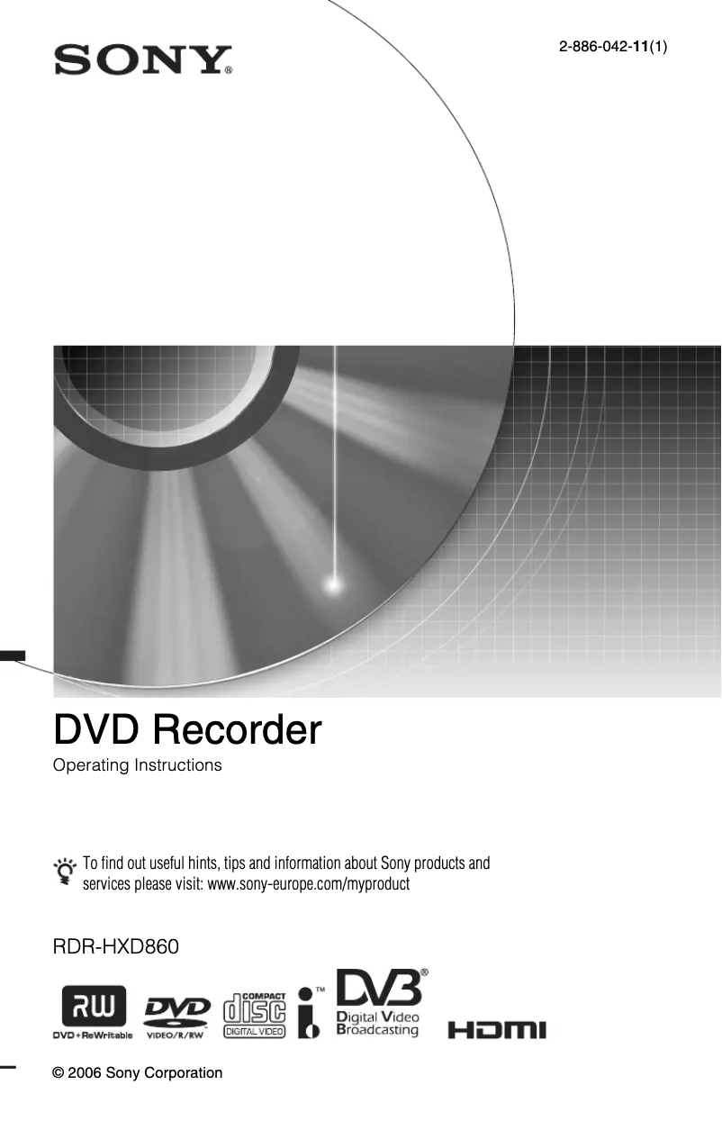 Page 1 of the manual User Manual Sony RDR-HXD860