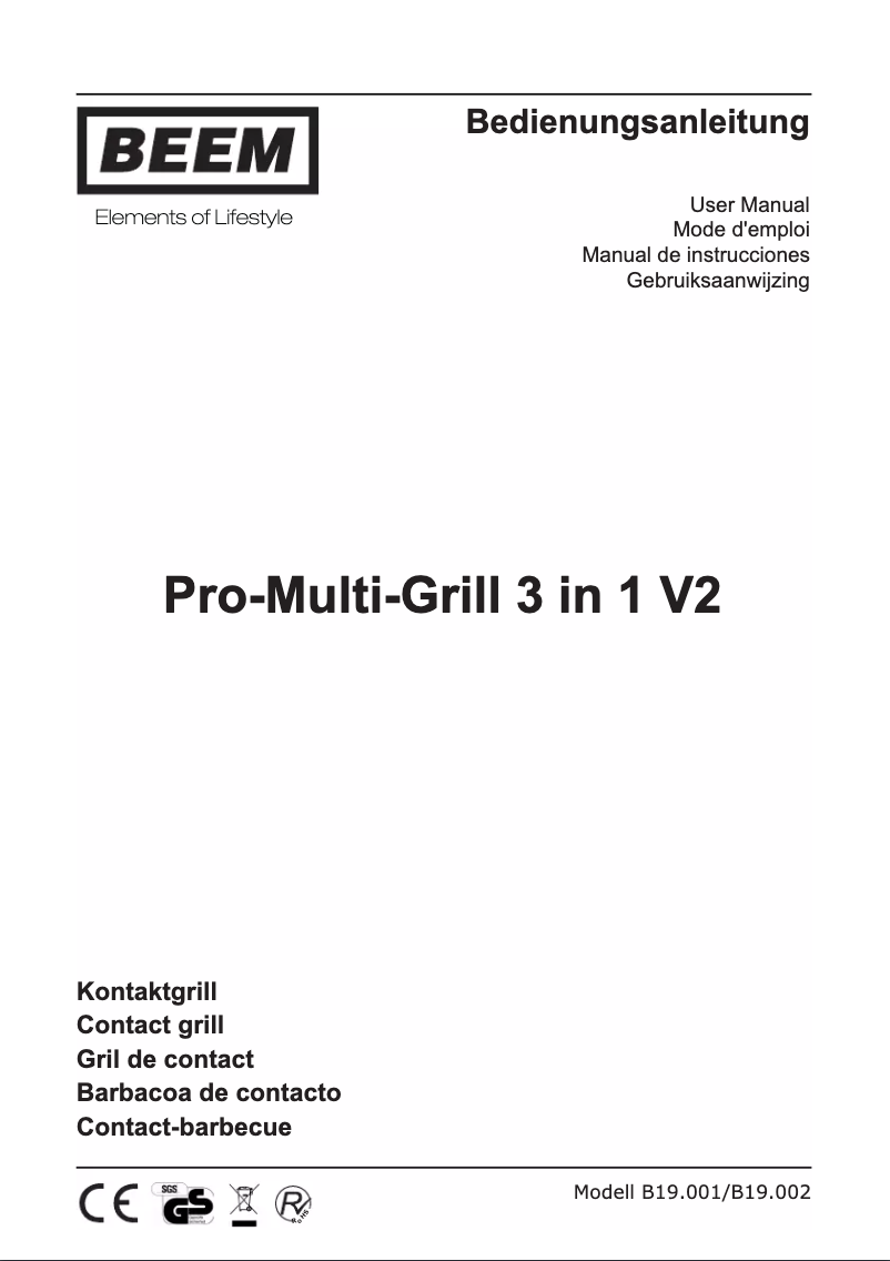 Page 1 de la notice Manuel utilisateur BEEM Pro-Multi-Grill 3 in 1 V2