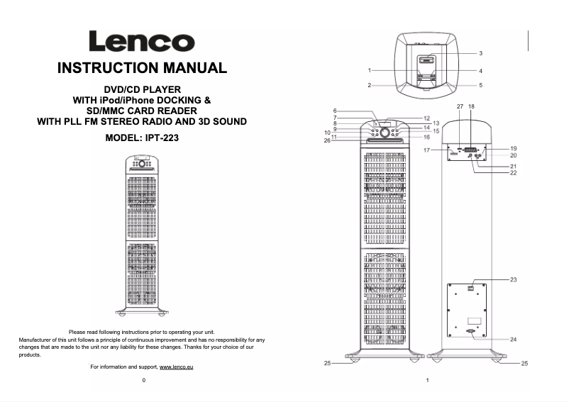 Page n°1 - Manuel utilisateur Lenco iPT-22 DVD