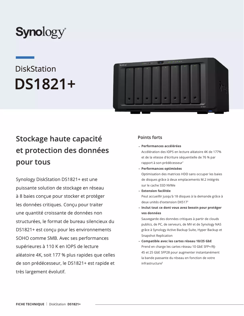 Image de la première page du manuel de l'appareil DiskStation DS1821+