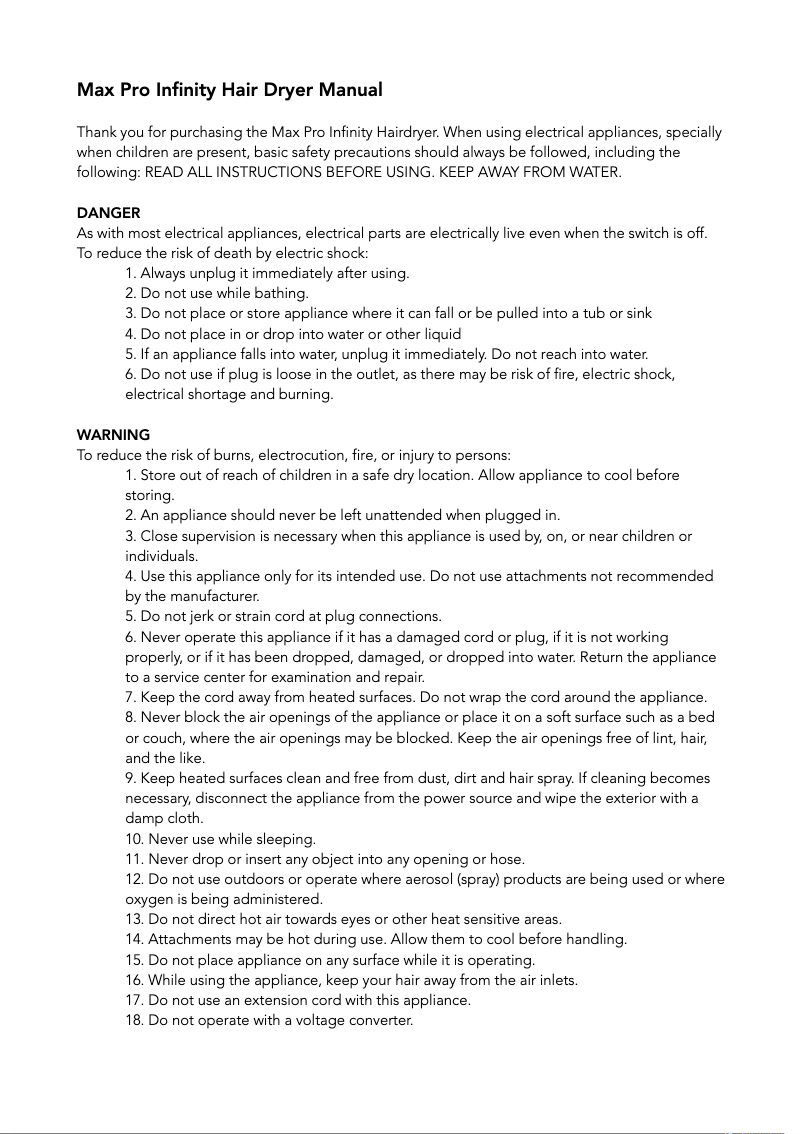 Image de la première page du manuel de l'appareil Pro Infinity