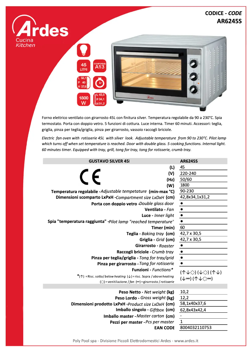 Page 1 de la notice Fiche technique Ardes AR6245S