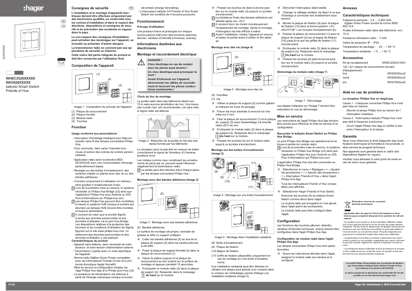 Page n°1 - Instructions / montage Hager WH26262100C