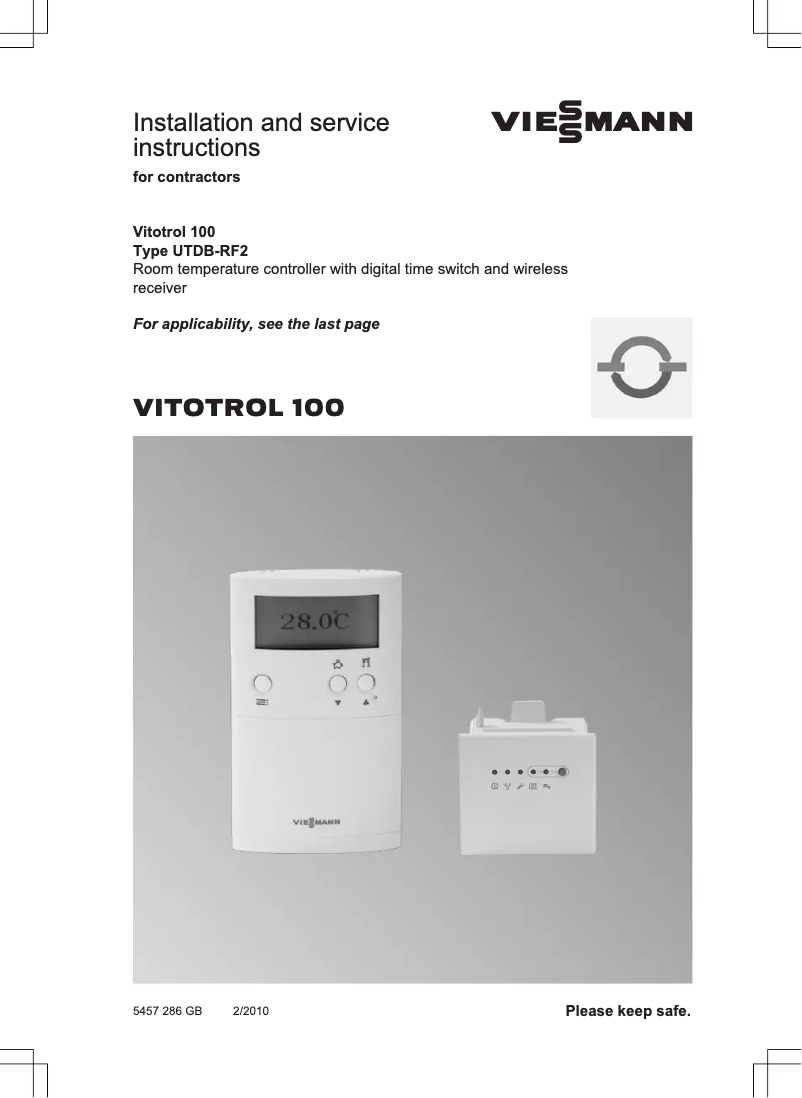 Image de la première page du manuel de l'appareil VITOTROL 100 UTDB-RF2