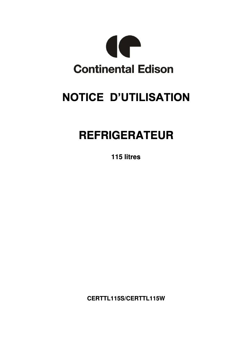 Page 1 de la notice Manuel utilisateur Continental Edison CERTTL115W