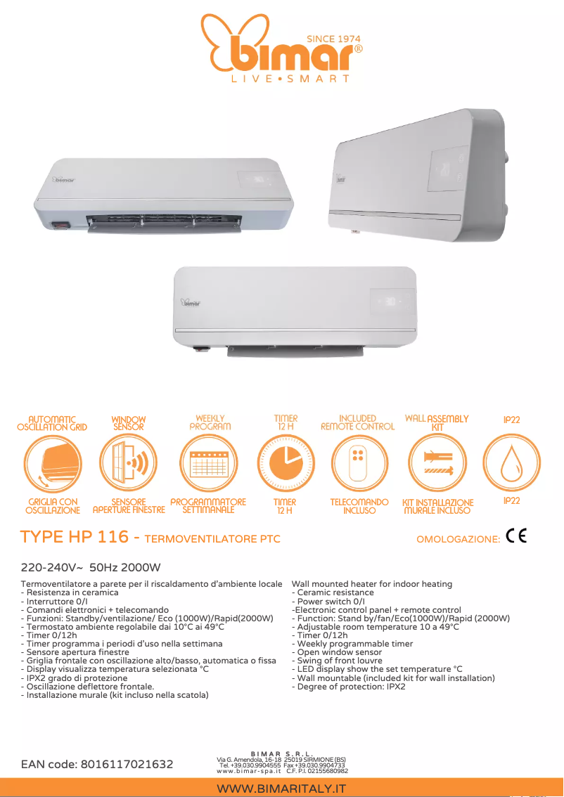 Page n°1 - Fiche technique Bimar HP116