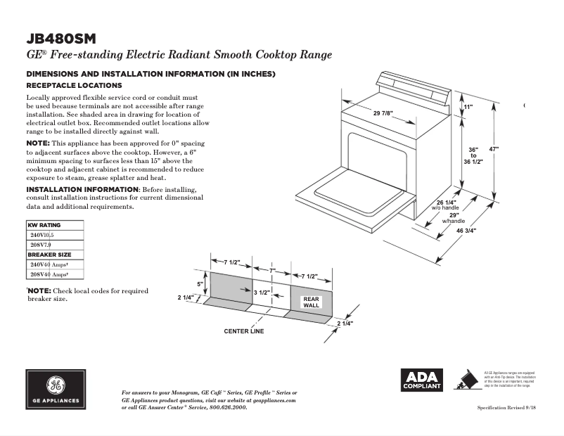 Page n°1 - Fiche technique GE JB480STSS