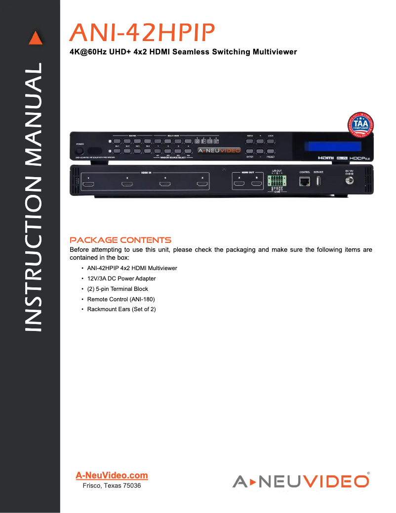 Page n°1 - Manuel utilisateur A-NeuVideo ANI-42HPIP