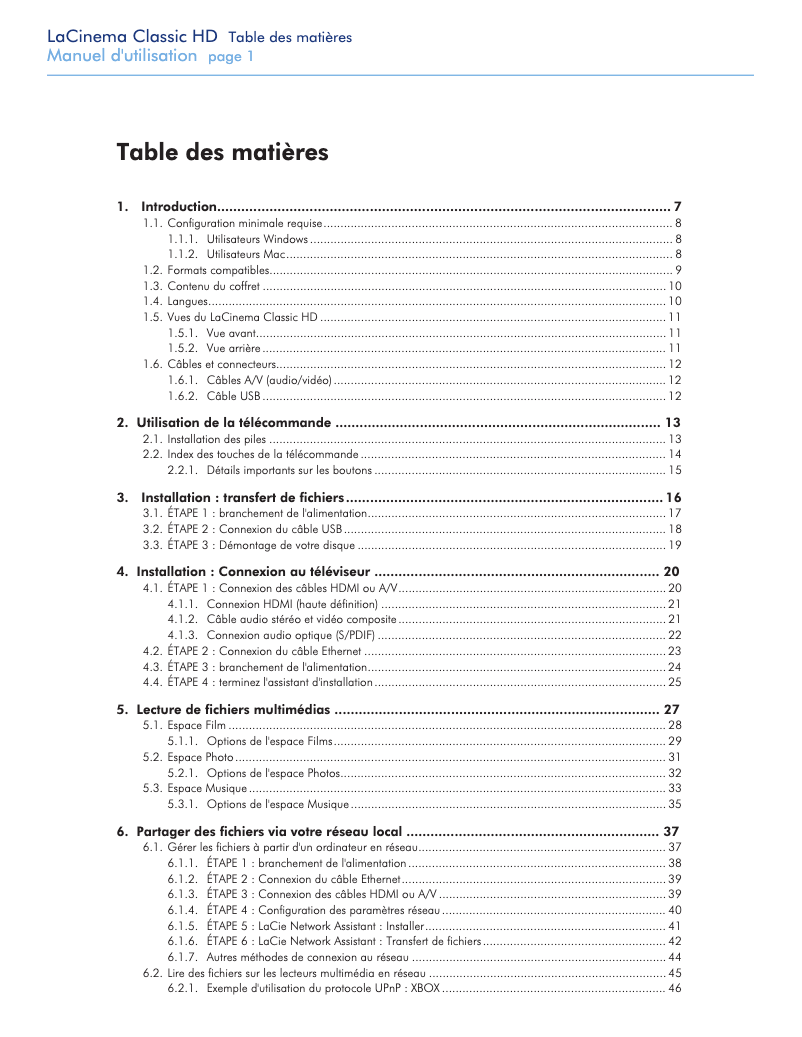 Page 1 de la notice Manuel utilisateur LaCie LaCinema Classic HD