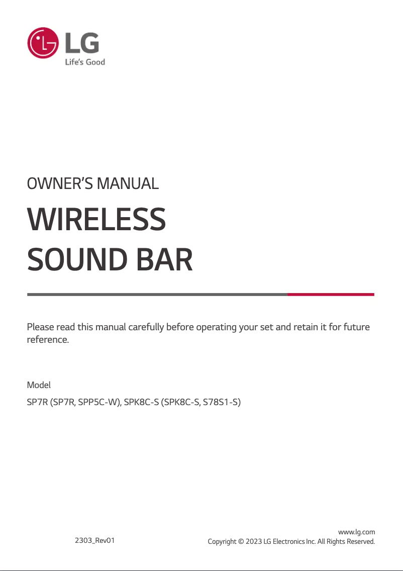 Page 1 de la notice Manuel utilisateur LG SP7R