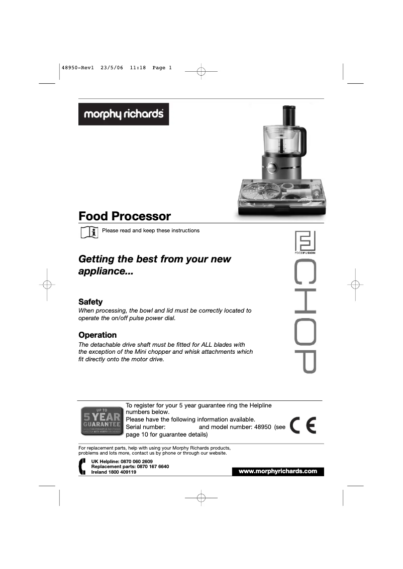 Page 1 de la notice Manuel utilisateur Morphy Richards 48950