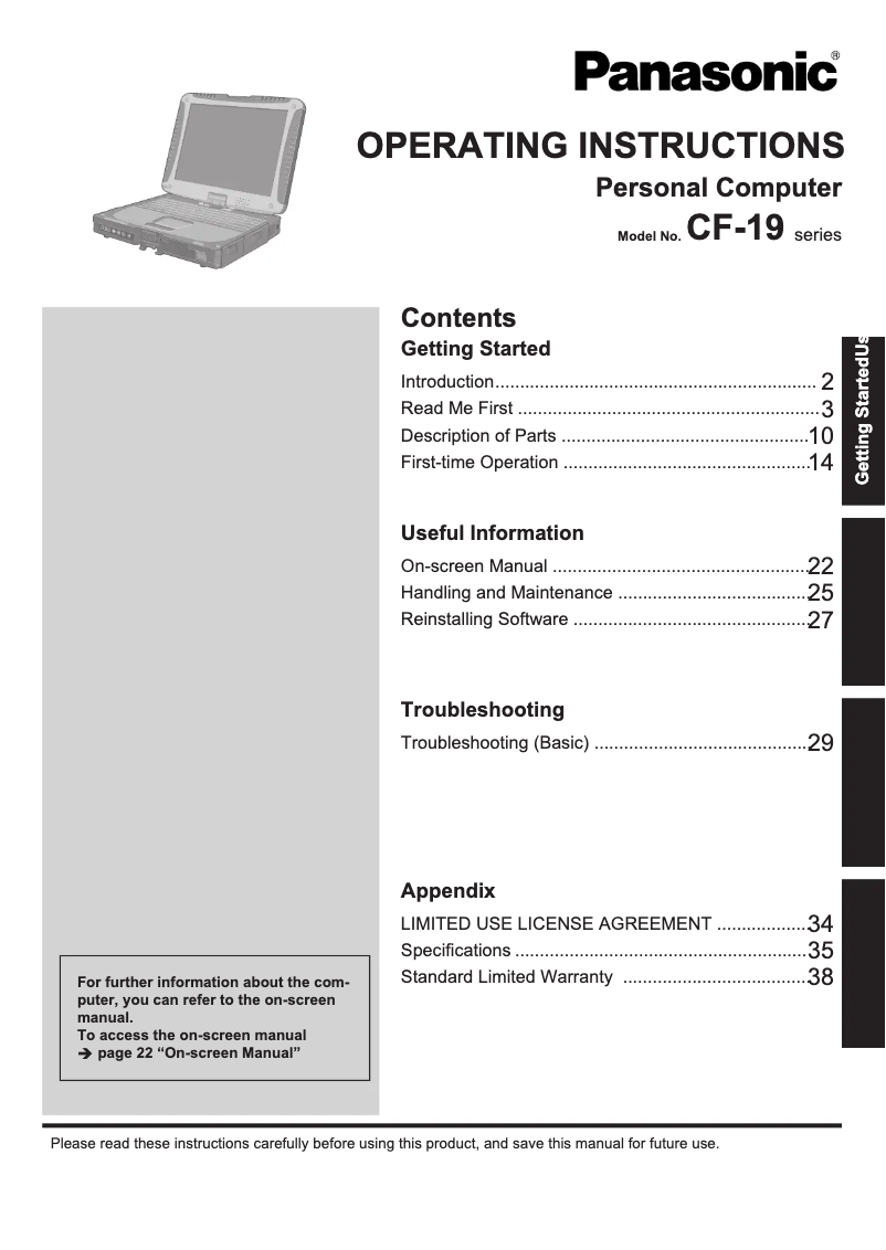 Page n°1 - Manuel utilisateur Panasonic Toughbook CF-19F