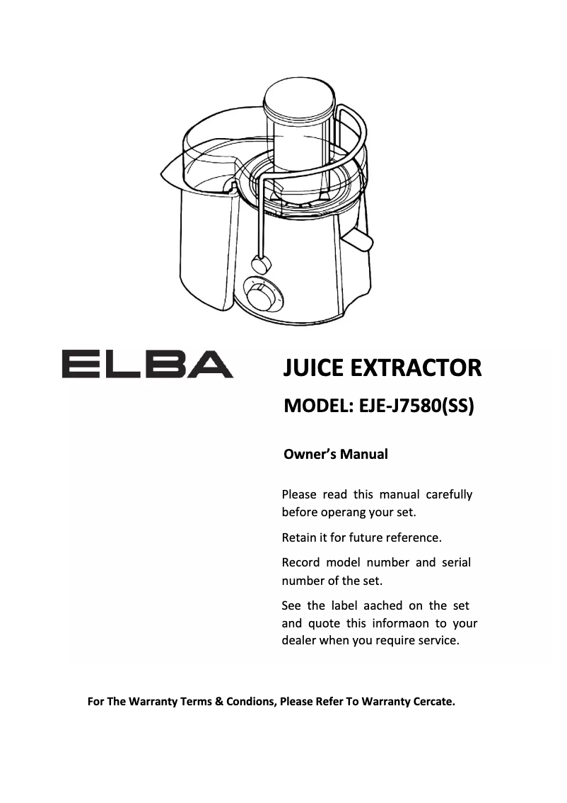 Page n°1 - Manuel utilisateur Elba EJE-J7580(SS)