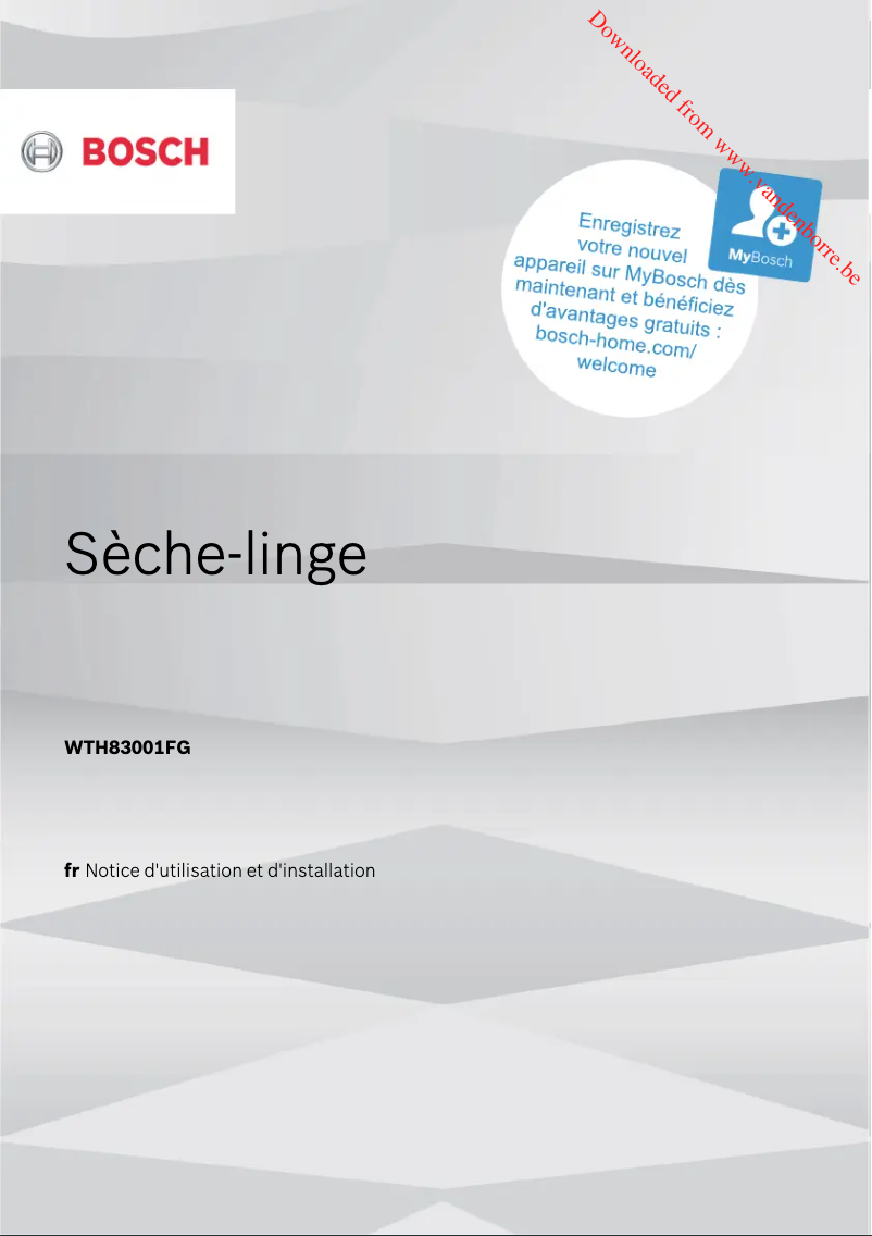 Page n°1 - Manuel utilisateur Bosch WTH83001FG