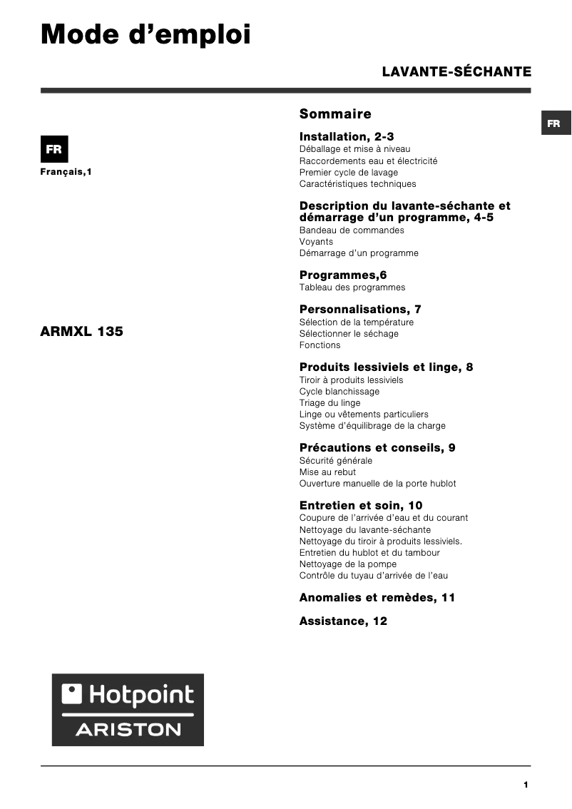 Image de la première page du manuel de l'appareil Armxl 135