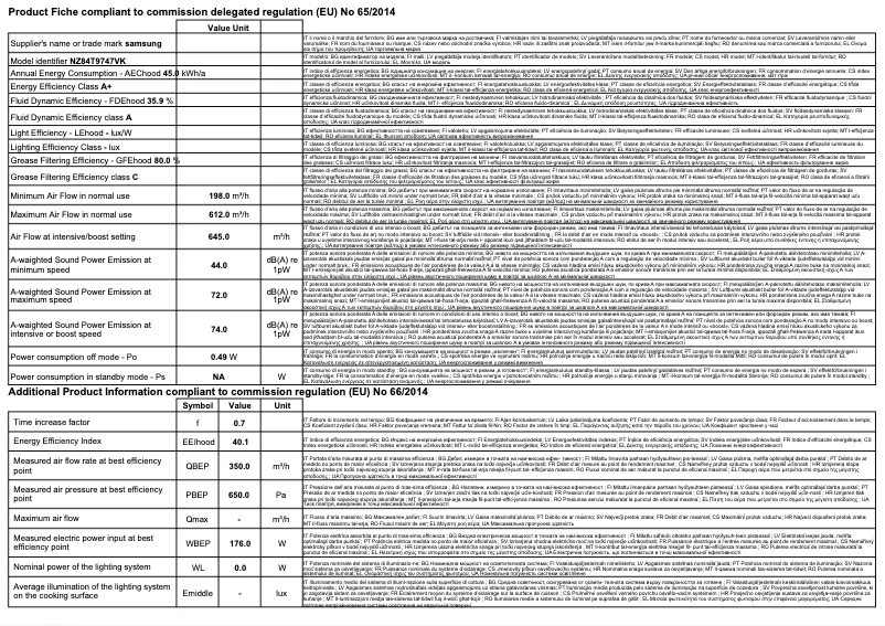 Page n°1 - Fiche technique Samsung NZ84T9747VK