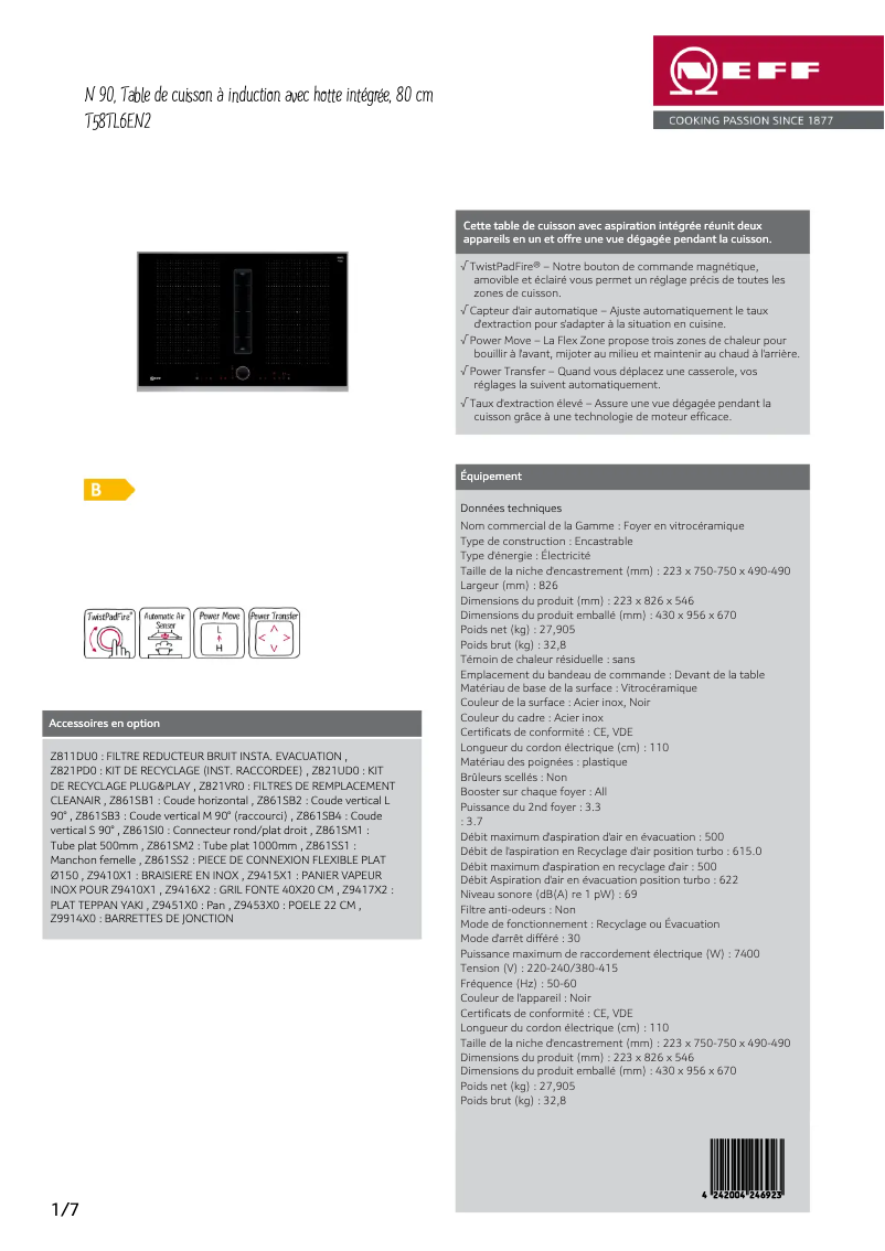 Page n°1 - Fiche technique Neff T58TL6EN2