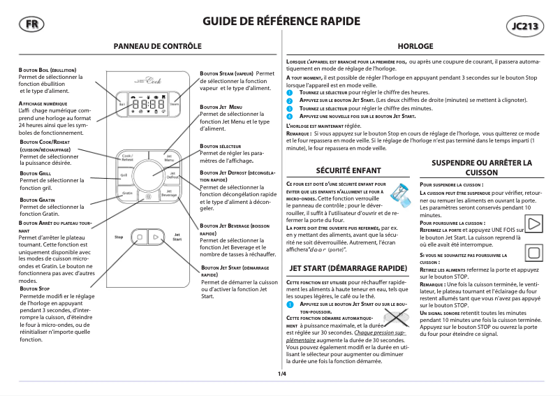 Page 1 de la notice Manuel utilisateur Whirlpool JC 213