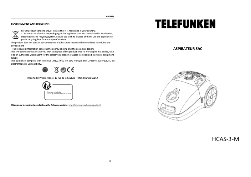 Image de la première page du manuel de l'appareil HCAS-3-M